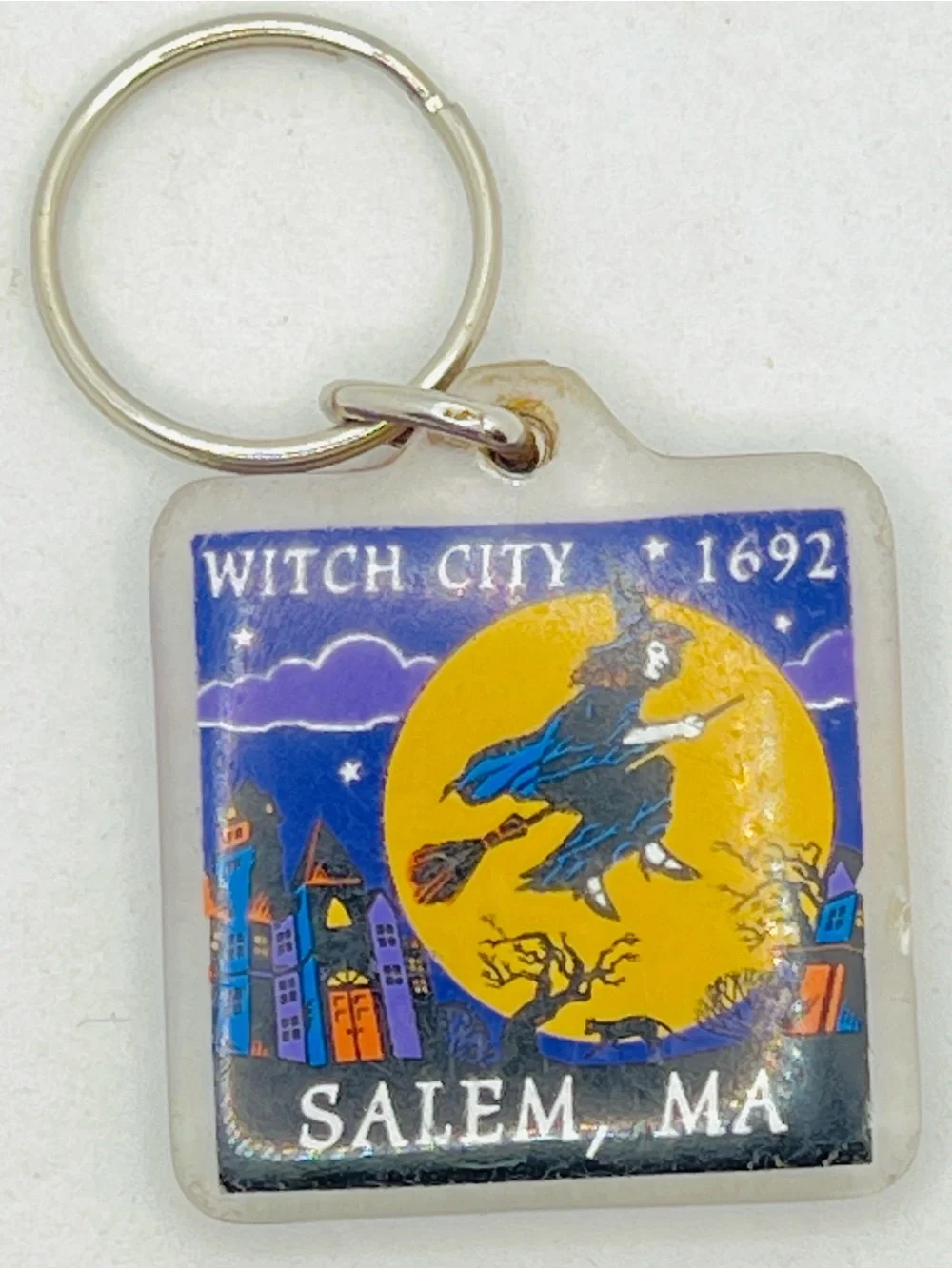Salem, MA Witch City Keychain - Yellow & Blue